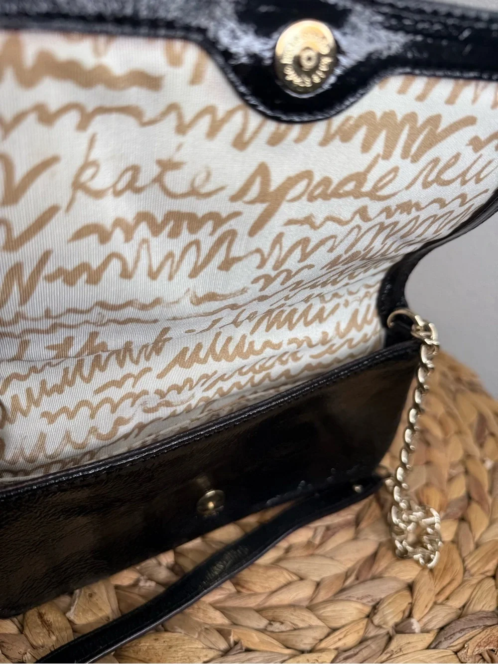 Kate Spade Purse Black Patent Leather Clutch Purse on a Chain Shoulder Strap